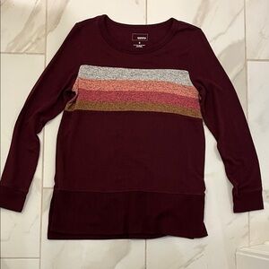 Sonoma Maroon and Multicolor Striped Long Sleeve Top